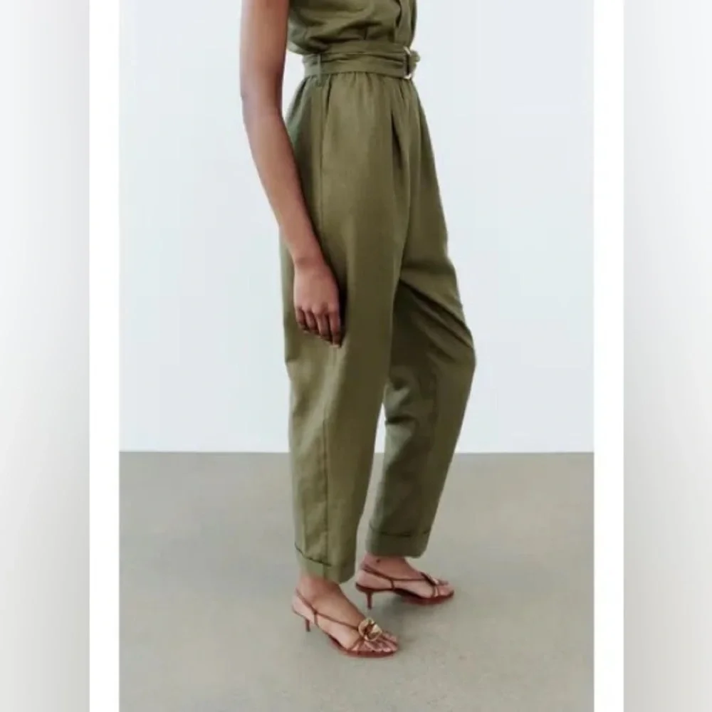 ZARA STRAPLESS BELTED LINEN JUMPSUIT